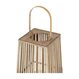 Hill Interiors Large Wicker Lantern close-up showing the square woven brown frame, arched bamboo handle and circular opening for the glass holder.