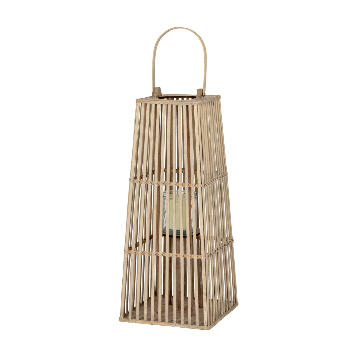 Medium Wicker Lantern with Glass Holder – Brown