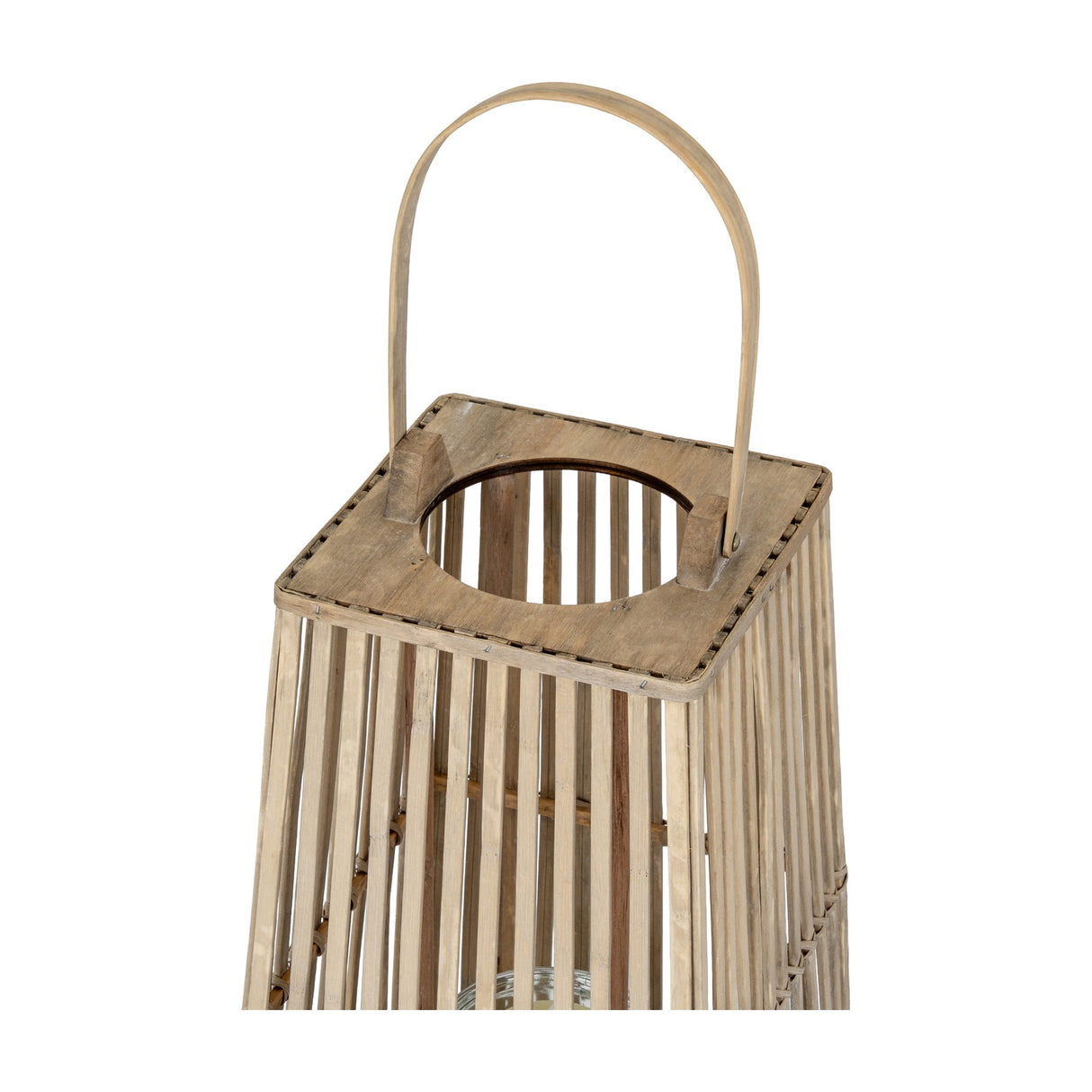 Medium Wicker Lantern with Glass Holder – Brown