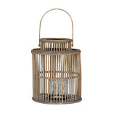 Cylinder Wicker Lantern with Glass Holder – Brown