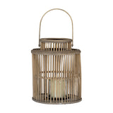 Cylinder Wicker Lantern with Glass Holder – Brown