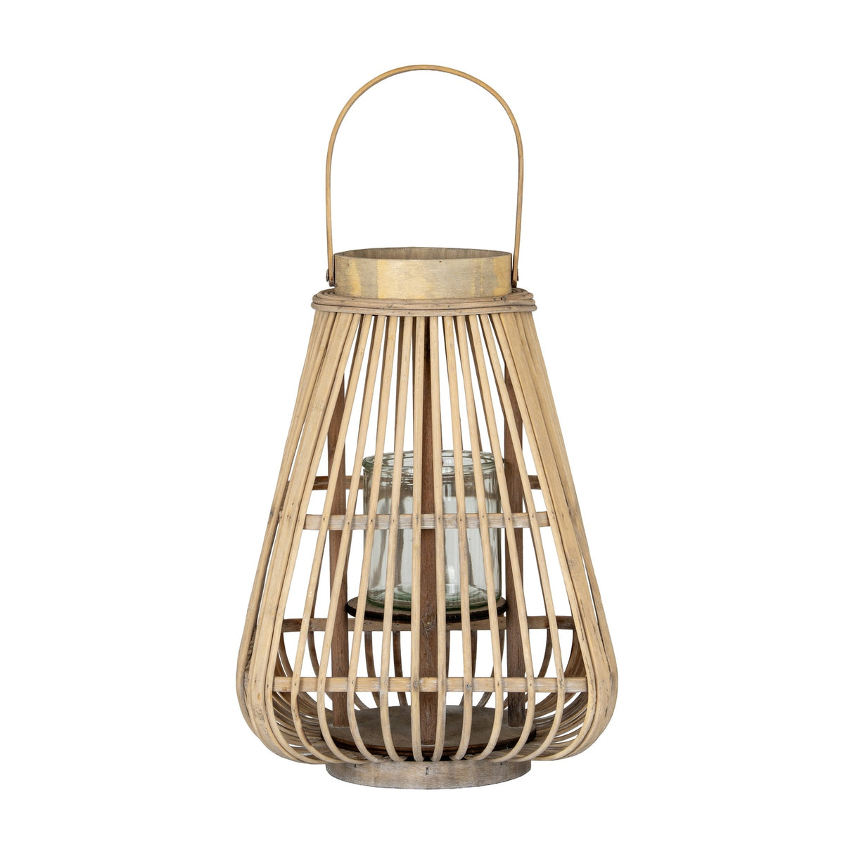 Medium Wicker Lantern with Glass Holder – Brown