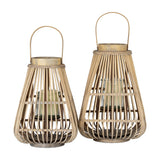 Medium Wicker Lantern with Glass Holder – Brown