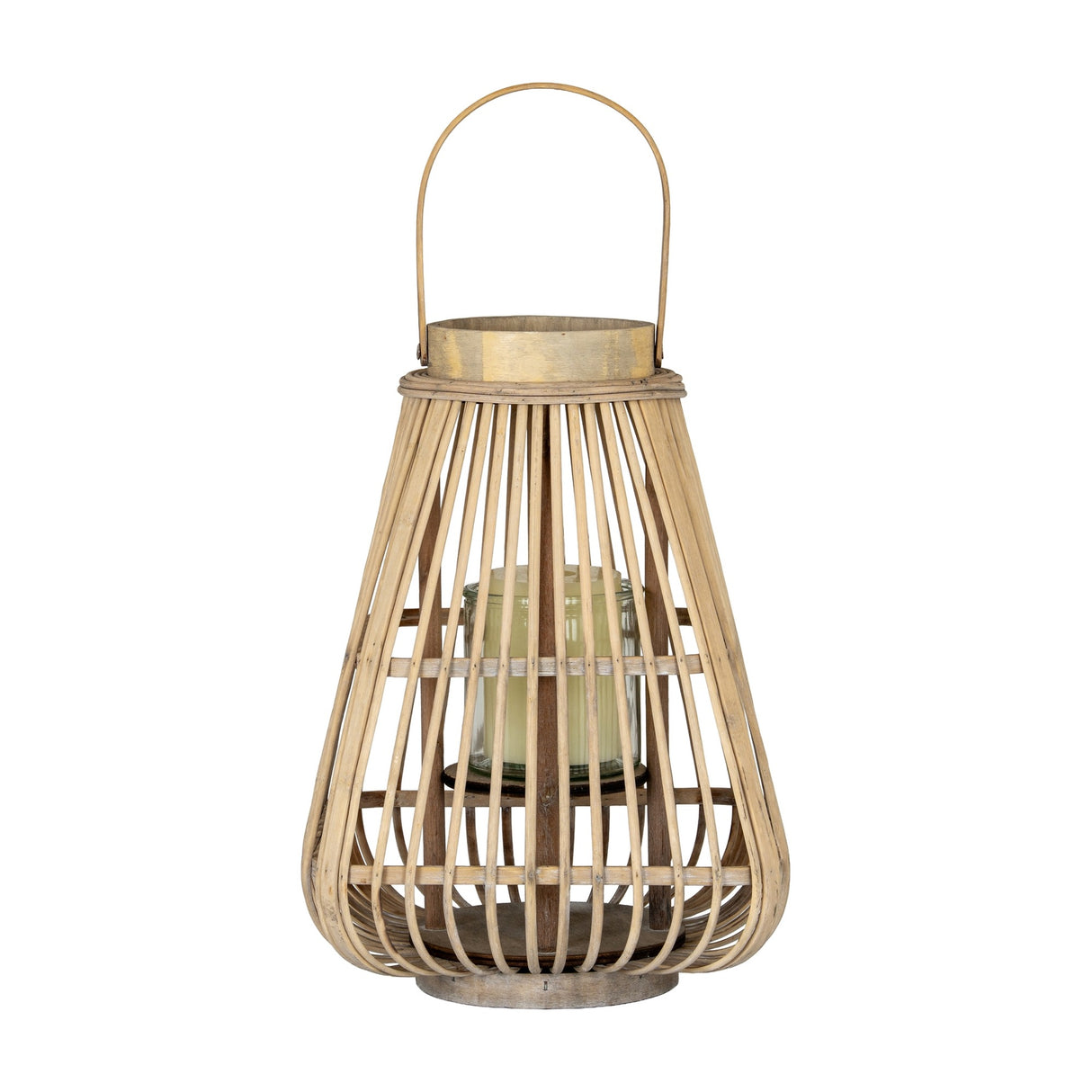 Medium Wicker Lantern with Glass Holder – Brown