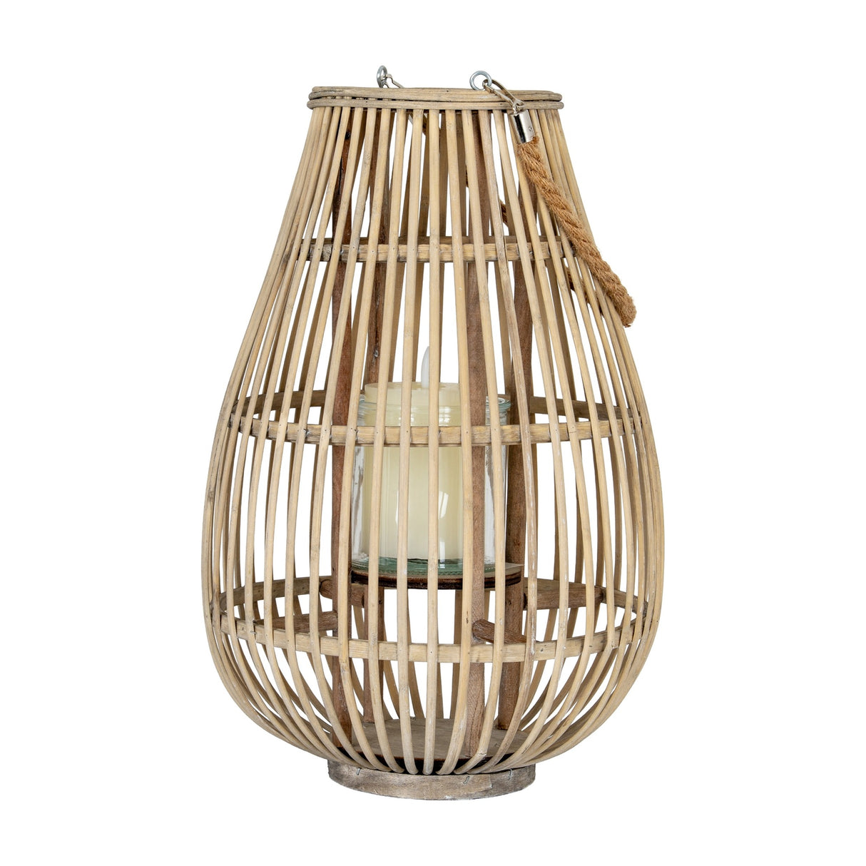 Large Ellipse Wicker Lantern with Glass Holder – Brown