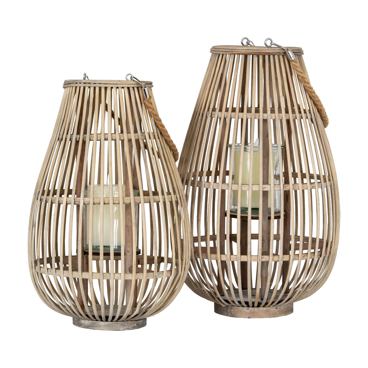 Large Ellipse Wicker Lantern with Glass Holder – Brown