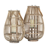Large Ellipse Wicker Lantern with Glass Holder – Brown