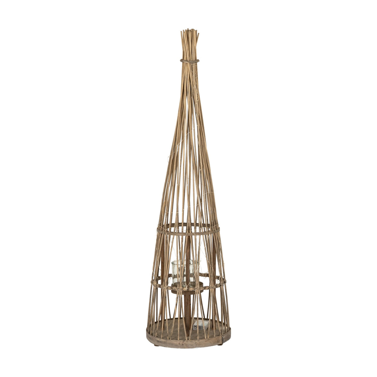 Medium Conical Wicker Lantern with Glass Holder – Brown