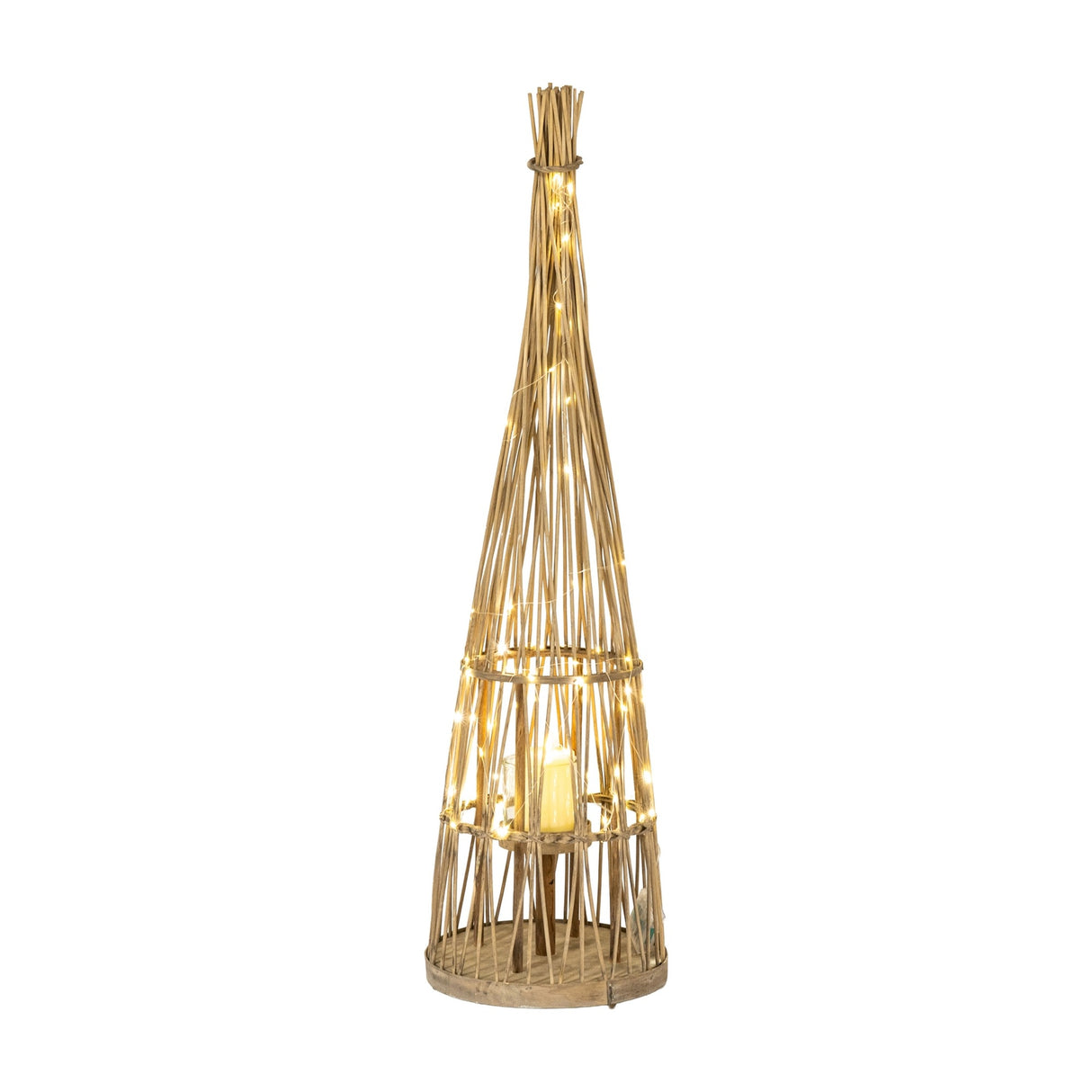 Small Conical Wicker Lantern with Glass Holder – Brown