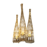 Small Conical Wicker Lantern with Glass Holder – Brown
