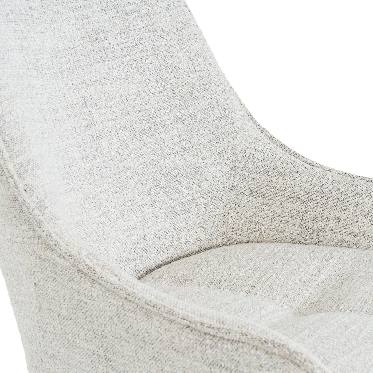 Close-up of the Hill Interiors Vaxeer Dining Chair in white, showing the curved backrest and contoured seat in a soft woven-look upholstery finish.