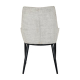 Rear view of the Hill Interiors Vaxeer Dining Chair in white woven upholstery with a curved backrest and slim black tapered metal legs on a plain background.