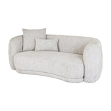 Hill Interiors Marlenza two seater sofa in white textured upholstery with curved rounded arms and two scatter cushions on a plain background.