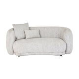 Hill Interiors Marlenza two seater sofa in white textured upholstery with curved rounded arms, two scatter cushions, on a plain white background.