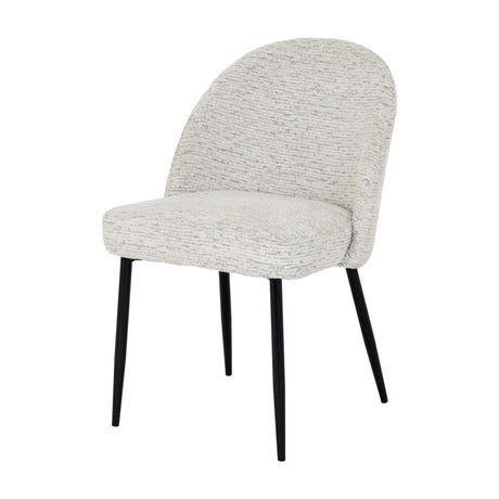 Hill Interiors Marlenza dining chair in white textured upholstery with a curved backrest and slim black metal legs, shown on a plain white background.