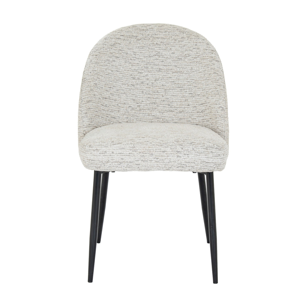 Hill Interiors Marlenza dining chair with curved white upholstered back and seat on slim black metal legs, shown against a plain white background.