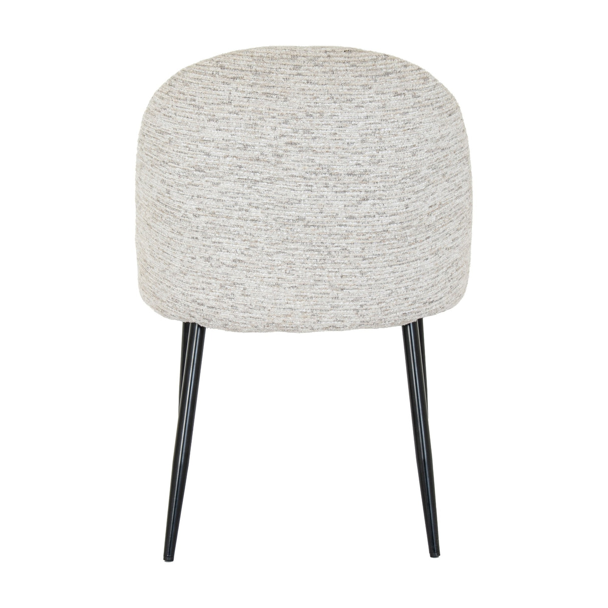 Rear view of the Hill Interiors Marlenza metal dining chair with a curved textured white upholstered backrest on slim black tapered legs.