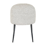 Rear view of the Hill Interiors Marlenza metal dining chair with a curved textured white upholstered backrest on slim black tapered legs.