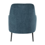 Rear view of the Hill Interiors Wingback Armchair in blue upholstery with a high winged back and slim black metal legs on a white background.