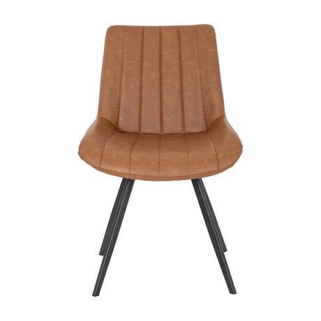Hill Interiors Draxinby Swivel Dining Chair in tan upholstery with channel stitching, curved shell back and slim black metal legs on a white background.