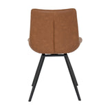 Rear view of the Hill Interiors Draxinby Swivel Dining Chair in tan upholstery, showing the curved shell back and slim black metal swivel base.