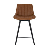 Hill Interiors Draxinby tan swivel bar stool with channel-stitched brown upholstered seat on a slim black metal frame, shown against a white background.