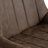 Close-up of the Hill Interiors Draxinby Swivel Dining Chair showing coffee brown upholstery with vertical channel stitching across the curved back and seat.