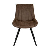 Hill Interiors Draxinby Swivel Dining Chair in coffee brown upholstery with vertical channel stitching and slim black metal legs on a white background.