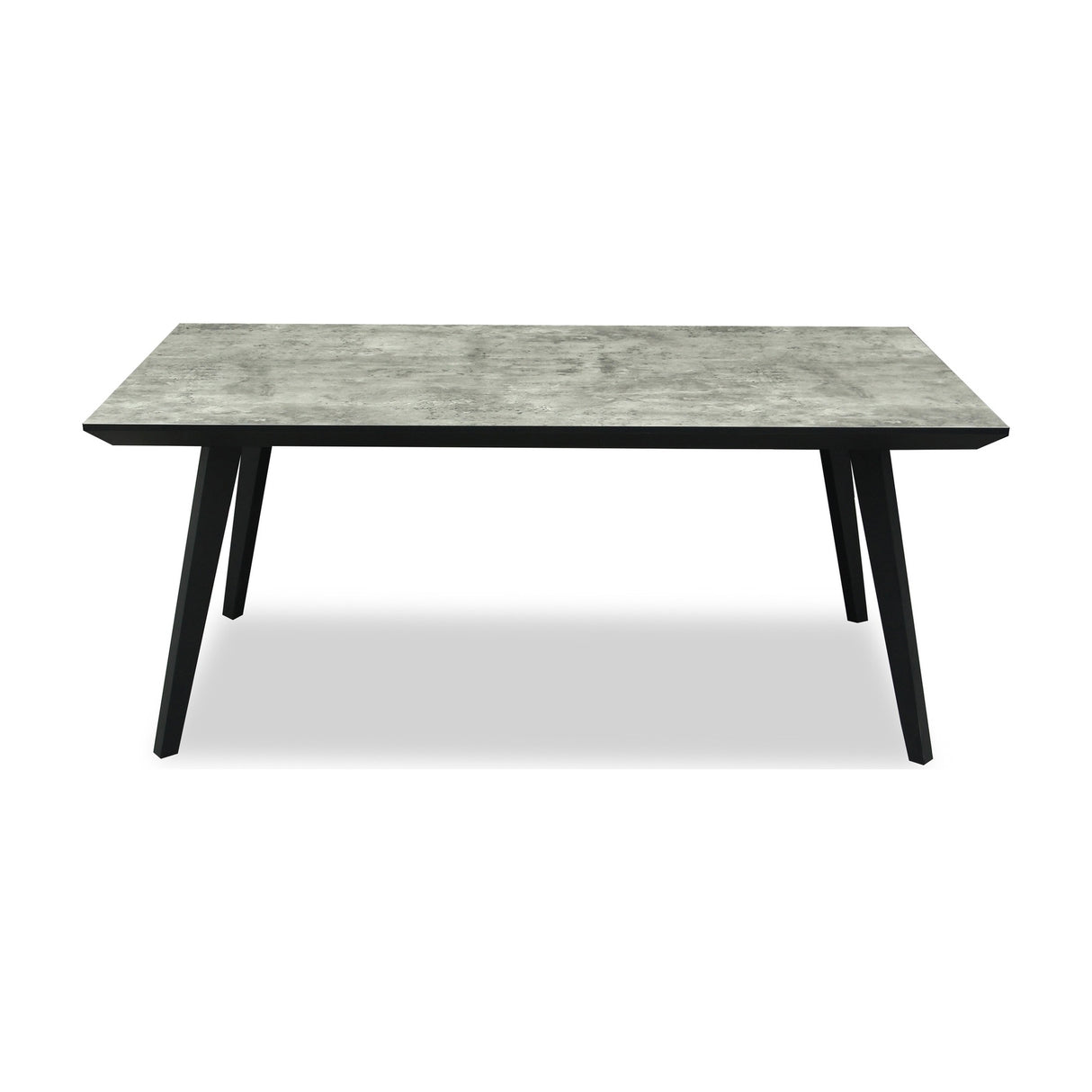 Hill Interiors rectangular dining table with a grey concrete-effect top and angled matte black metal legs, shown on a plain white background.