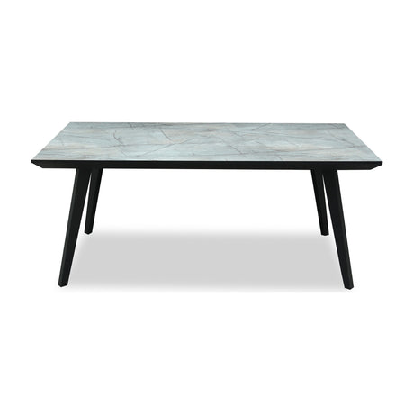 Hill Interiors rectangular dining table with a grey marble-effect top and matt black metal legs, shown on a plain white background.