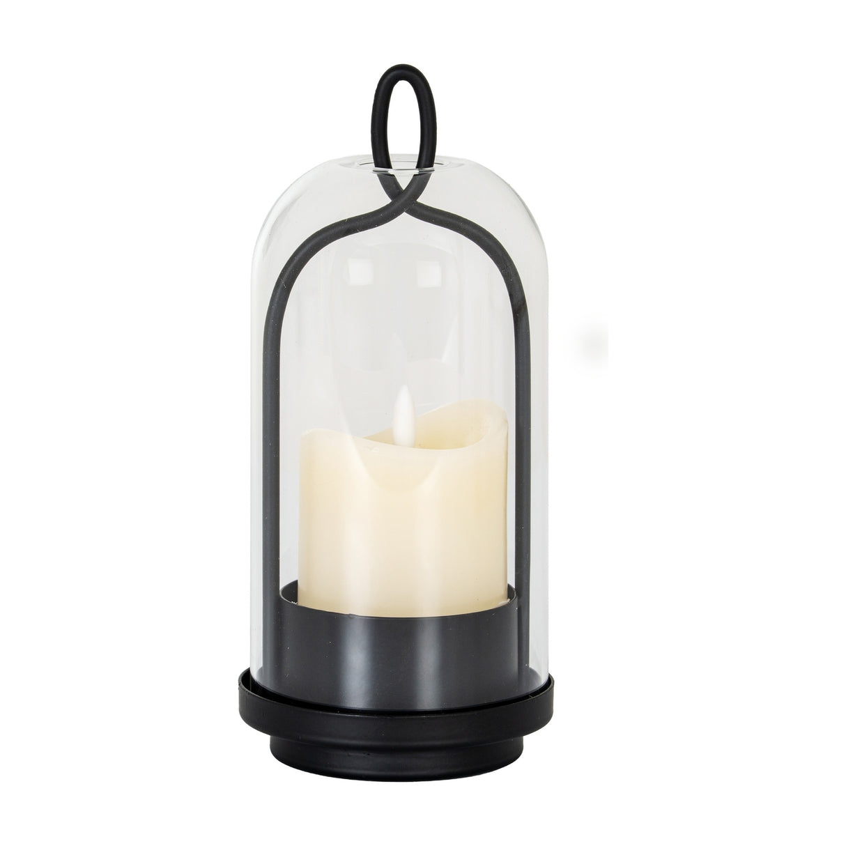Medium Candle Holder With Glass Cloche – Black