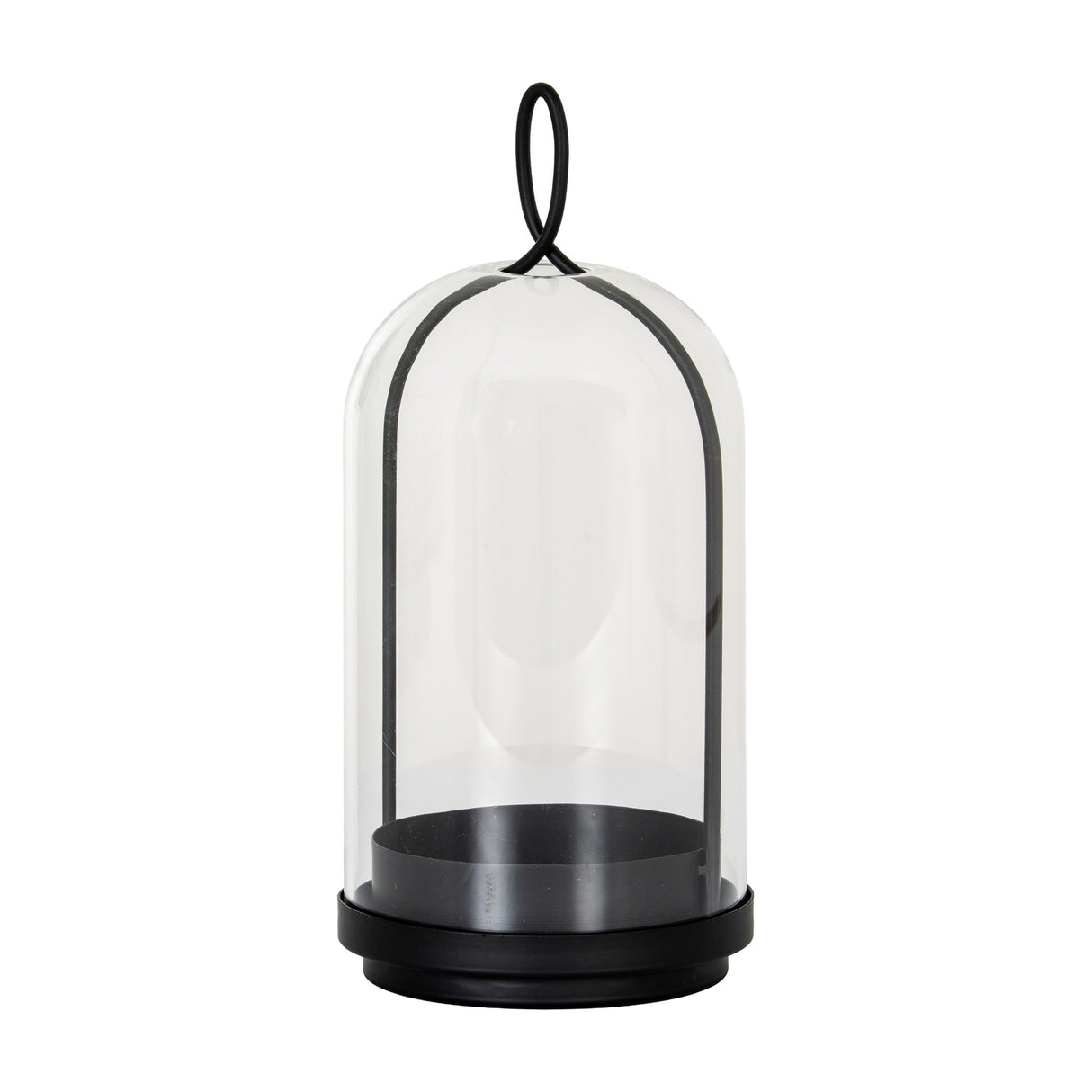 Large Candle Holder With Glass Cloche – Black
