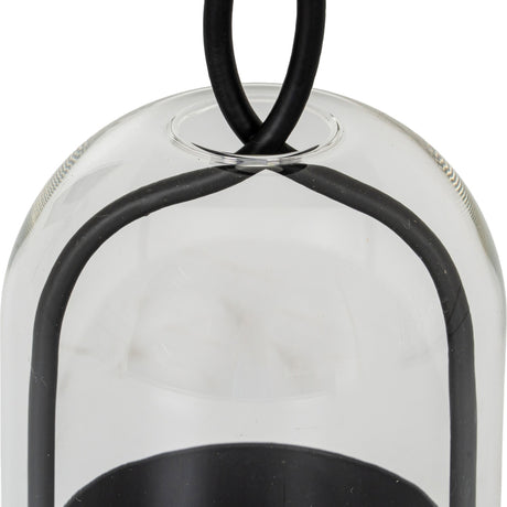 Close-up of Hill Interiors Large Candle Holder showing the clear glass cloche lifted over the black metal frame and base.