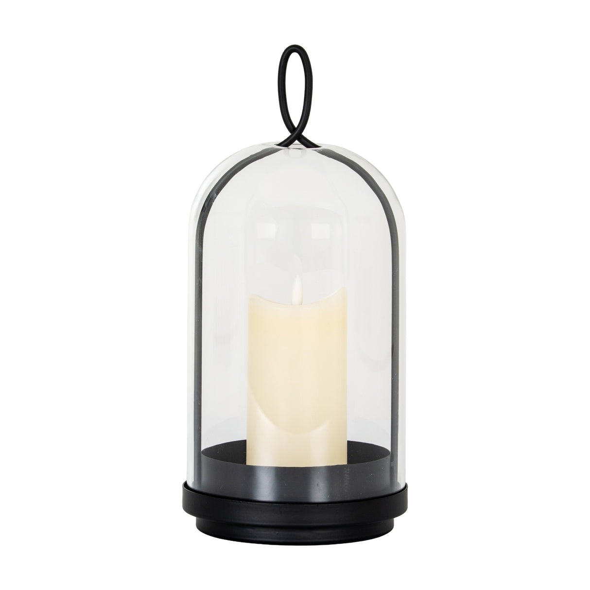 Large Candle Holder With Glass Cloche – Black