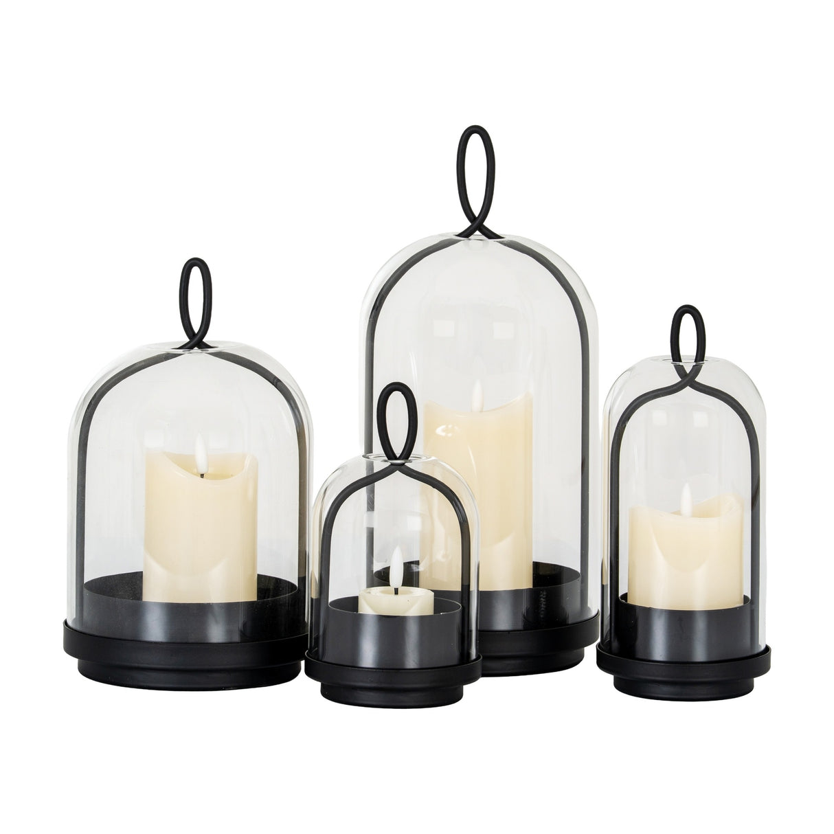 Large Candle Holder With Glass Cloche – Black