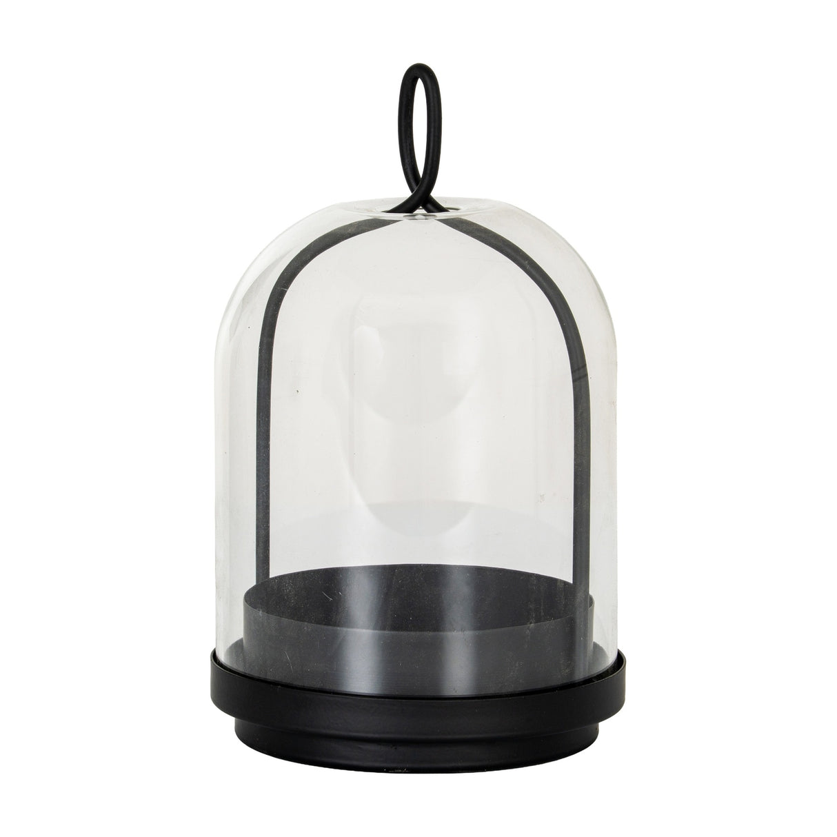 Medium Candle Holder With Glass Cloche – Black