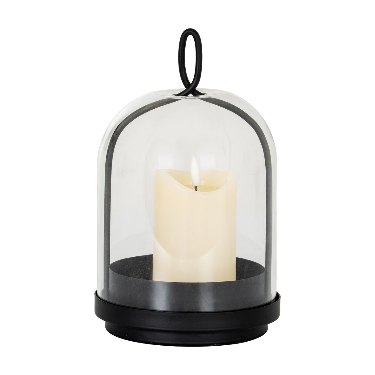 Medium Candle Holder With Glass Cloche – Black