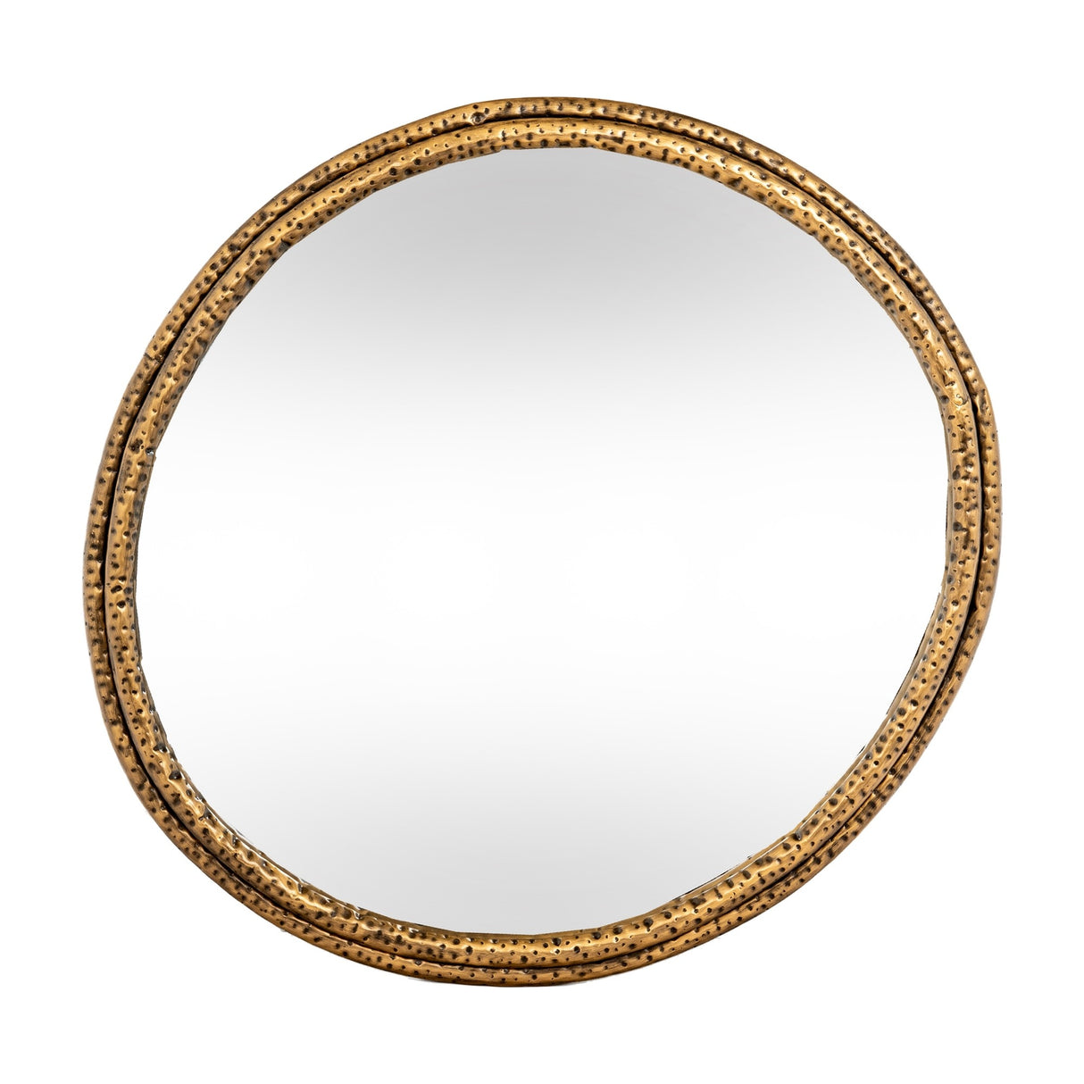 Hill Interiors Sillura medium round wall mirror with a dimpled hammered gold frame, shown on a plain white background.