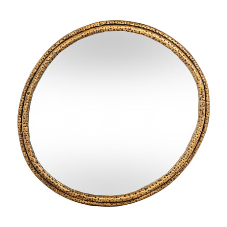 Hill Interiors Sillura medium round wall mirror with a dimpled hammered gold frame, shown on a plain white background.