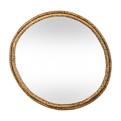 Hill Interiors Sillura small round wall mirror with a dimpled gold textured frame and clear glass, shown against a plain white background.