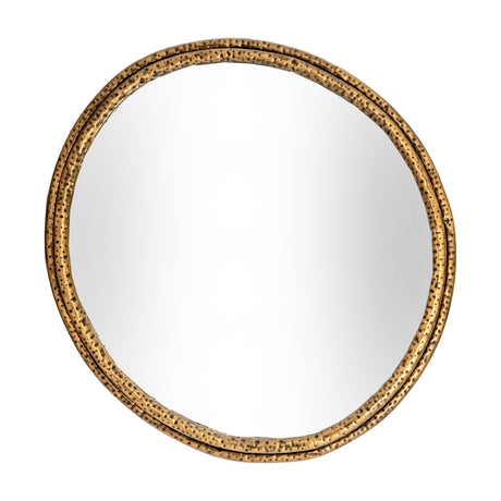 Hill Interiors Sillura large round wall mirror with dimpled gold frame and clear glass, shown on a plain white background.