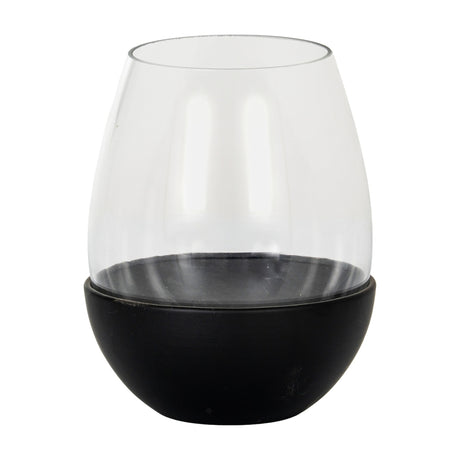 Hill Interiors large candle holder with clear glass goblet set into a matte black rounded base, shown against a plain white background.