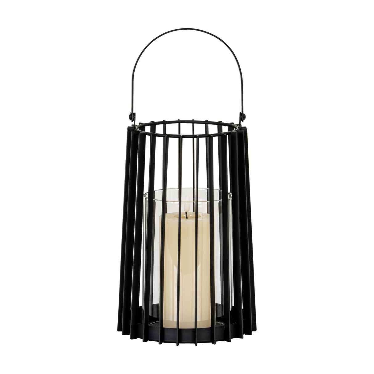 Medium Lantern With Handle And Glass Candle Holder – Black