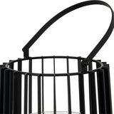 Medium Lantern With Handle And Glass Candle Holder – Black