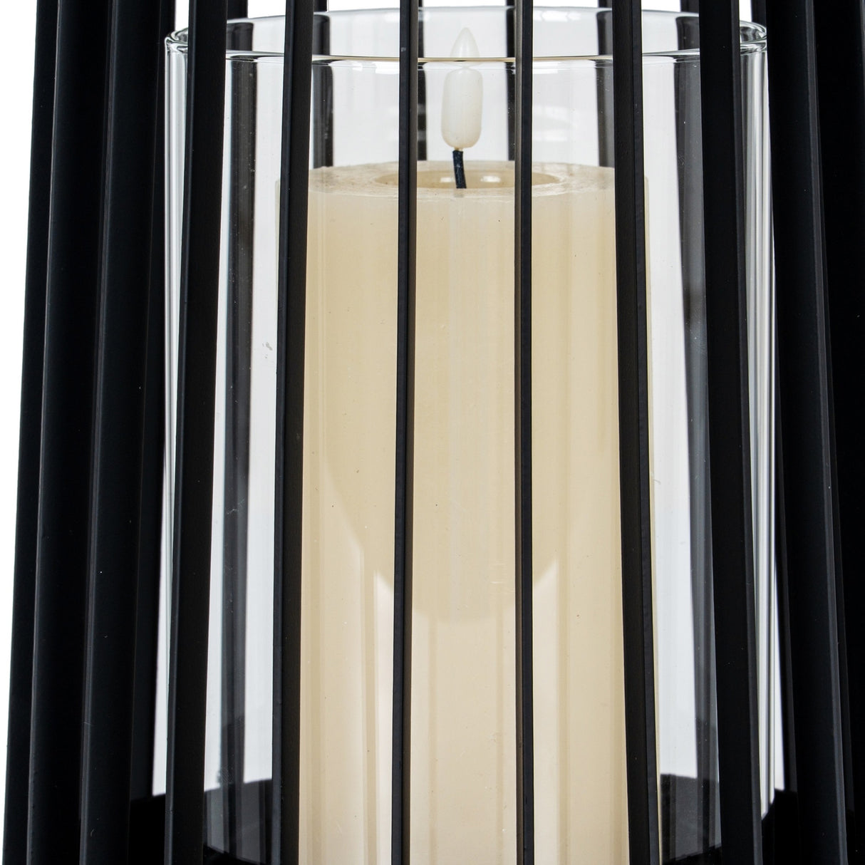 Medium Lantern With Handle And Glass Candle Holder – Black