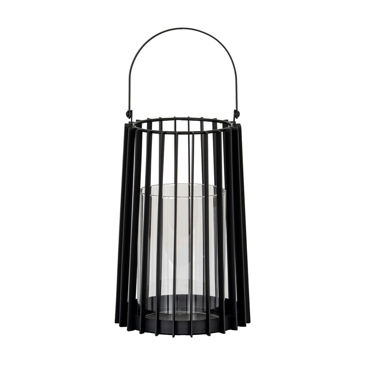 Medium Lantern With Handle And Glass Candle Holder – Black
