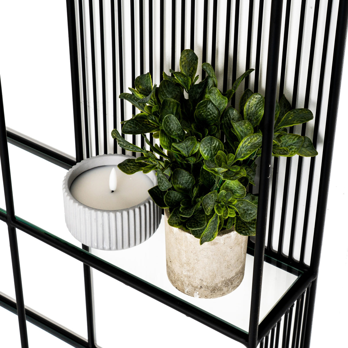 Glass Shelf Unit with Black Frame – Black