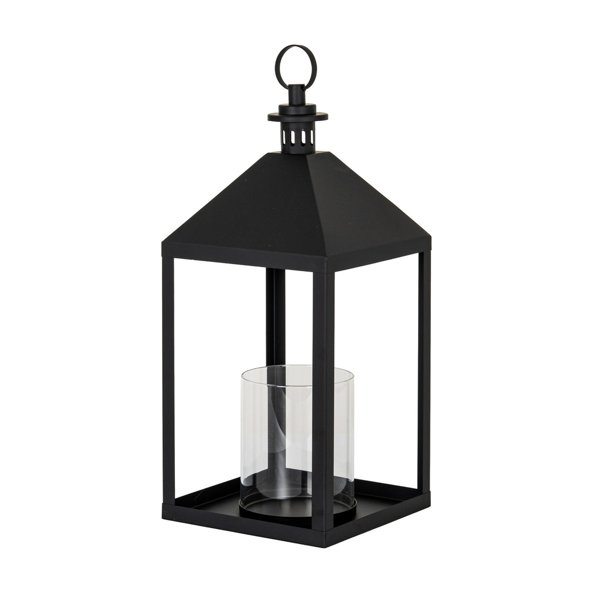 Large Glass Lantern With Candle Holder – Black