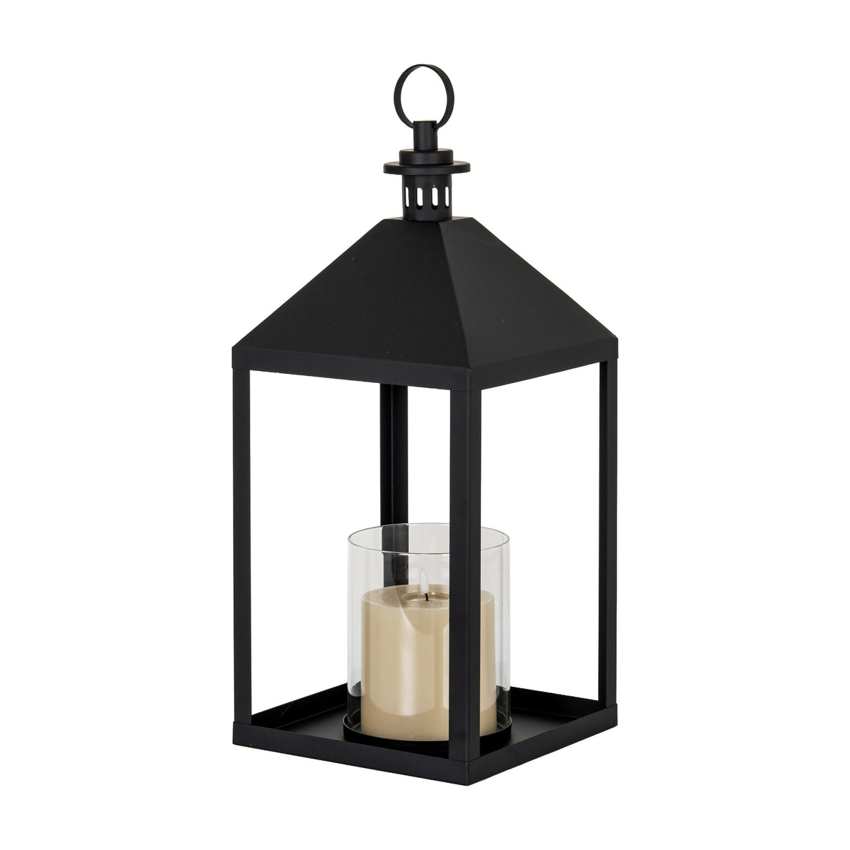 Large Glass Lantern With Candle Holder – Black