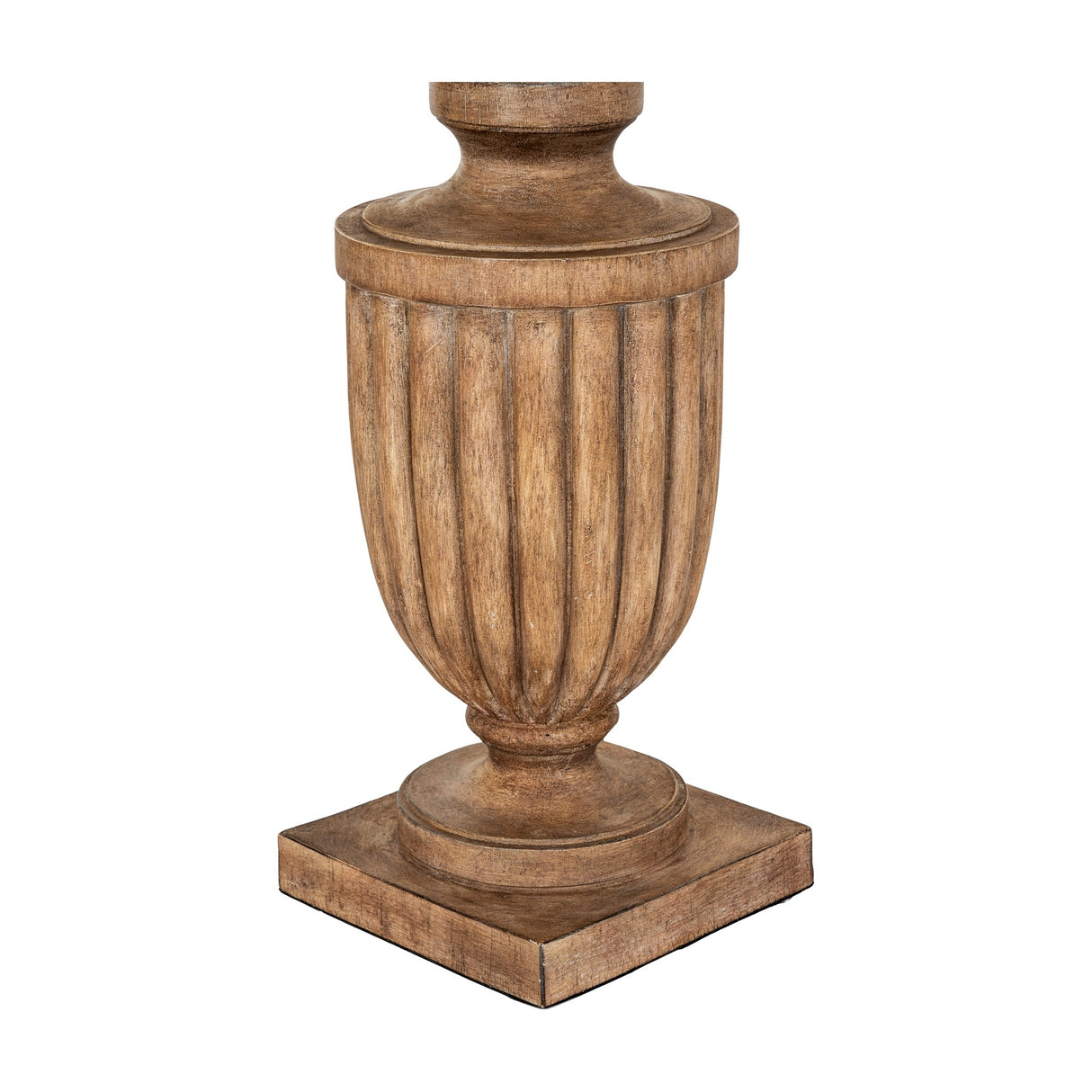 Hill Interiors table lamp base in brown resin with fluted urn-shaped body on a square plinth, shown against a plain white background.
